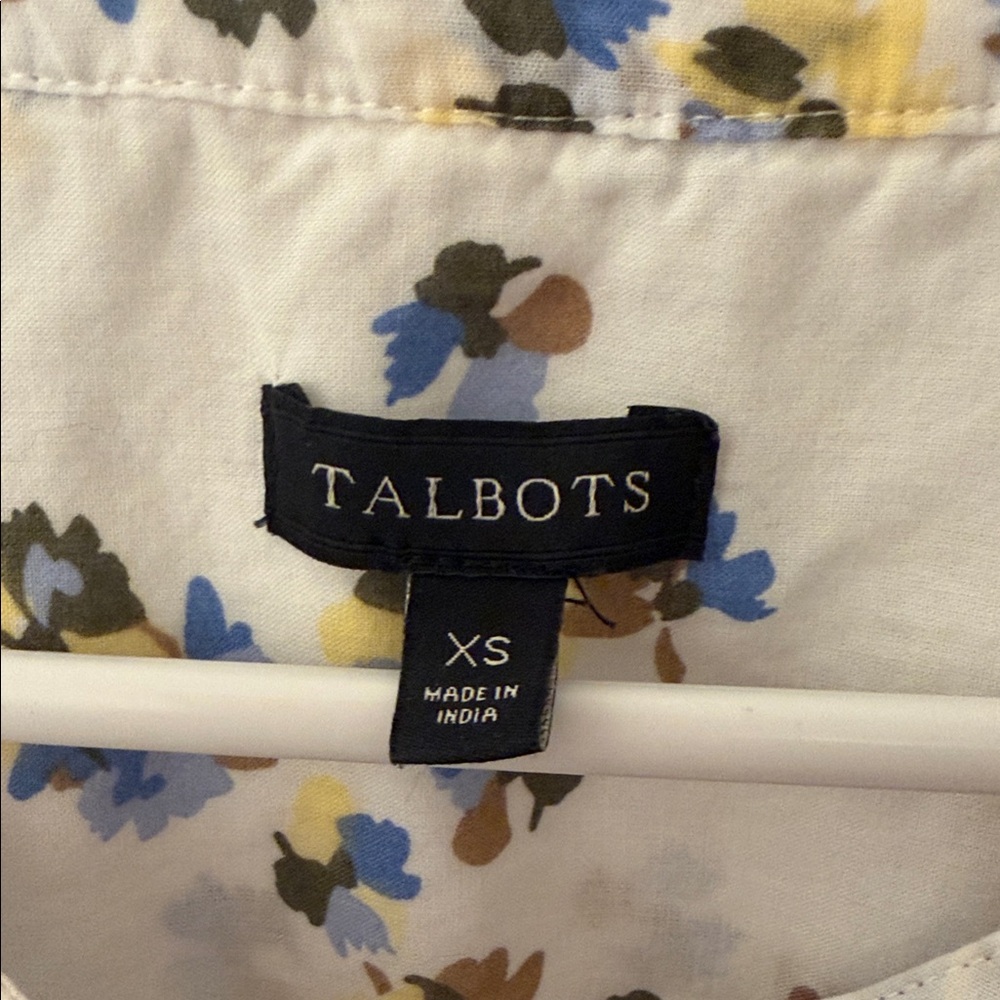 Talbots White Floral Ruffle-Trim Button Blouse - Picture 2 of 4